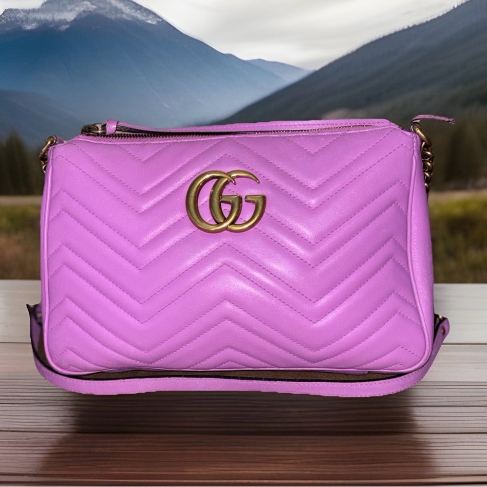 Gucci Vintage Marmont Quilted Chevron Ultra Violet Shoulder Bag with Dust Bag EC - Picture 9 of 14